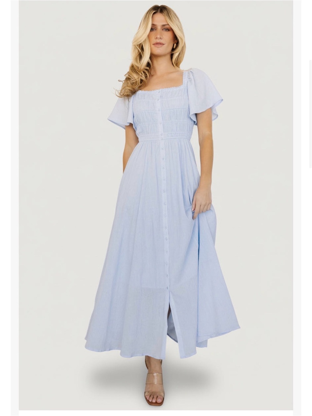 Baltic Born Light Blue Smocked Square-Neck Maxi Dress